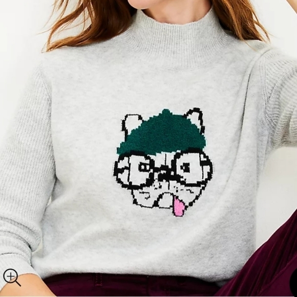 Petite French Bulldog Turtleneck Sweater by LOFT Size Small - Picture 2 of 13